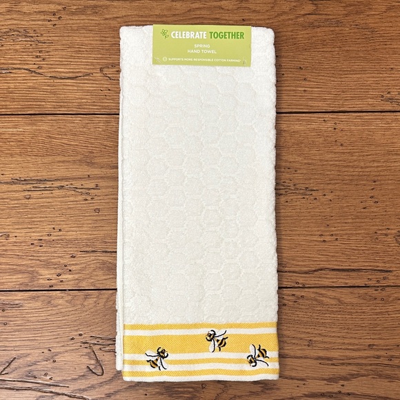 Bee Embroidered Hand Towel - Cream and Yellow - Picture 2 of 6